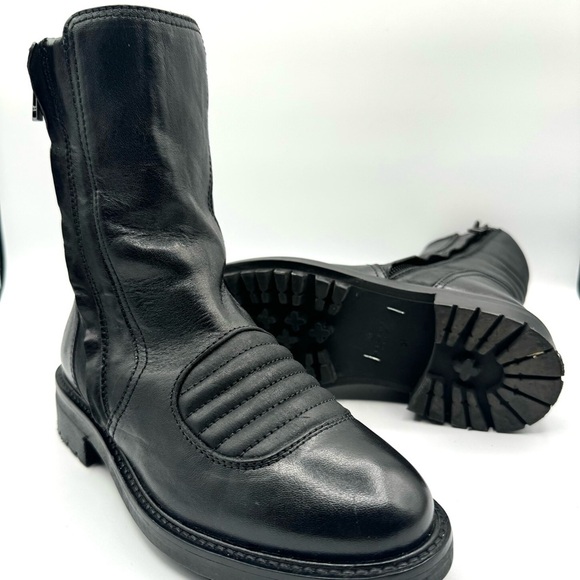 BELSTAFF BLACK LEATHER BOOTS BIKER  BOOTS MOTO CHUNKY SOLE HEELS SHOES SIZE 37 - Picture 5 of 17